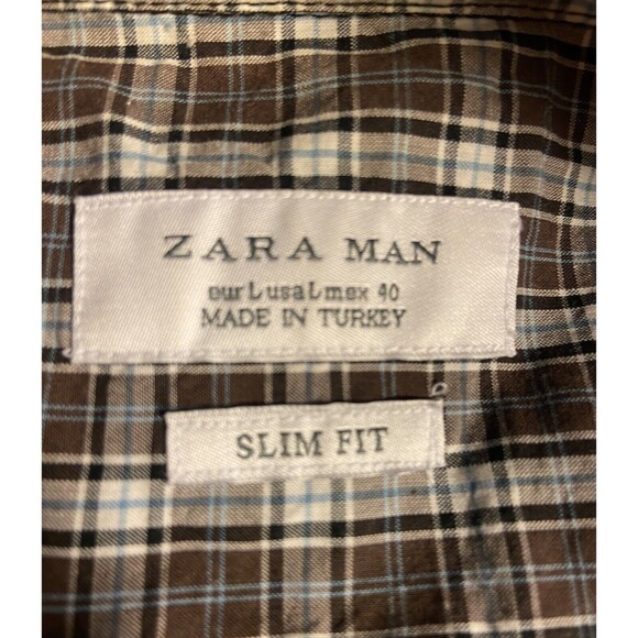 Zara Man Size 40 Slim Fit Lightweight 100% Cotton Plaid Button Up Shirt - Picture 4 of 4